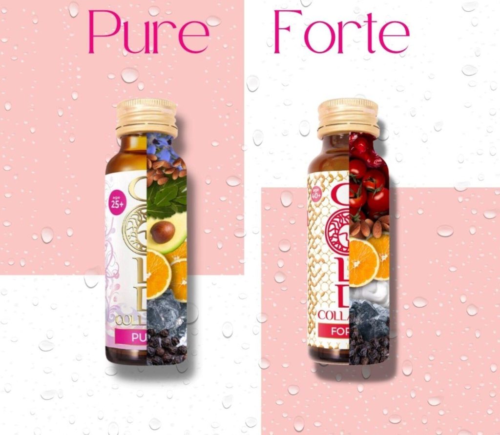 Gold Collagen vloeibaar collageen-supplement in gerecycled glazen fles voor gezonde en jeugdige huid